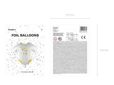 XL Folienballon Figur - weiß, goldener Babystrampler - ø 51cm