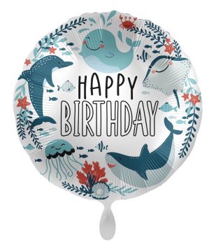Folienballon - Happy Birthday, Unterwasserwelt - ø 43cm