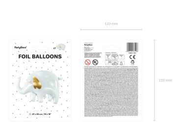 Folienballon Figur - weißer Elefant mit goldenen Ohren - ø 61cm