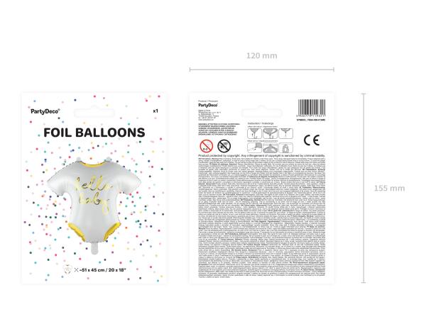 XL Folienballon Figur - weiß, goldener Babystrampler - ø 51cm