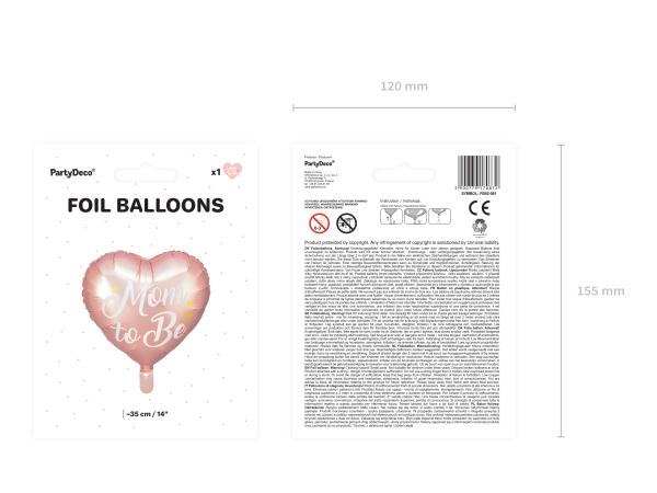 Folienballon Herz - Mom to be, rosa - ø 35cm