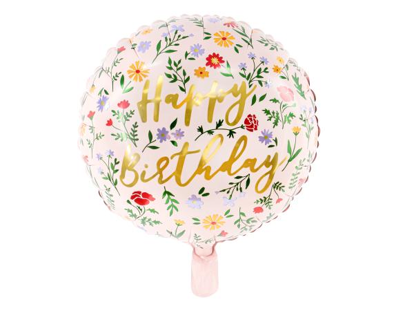 Folienballon rund - Happy Birthday Blumen - ø 35cm