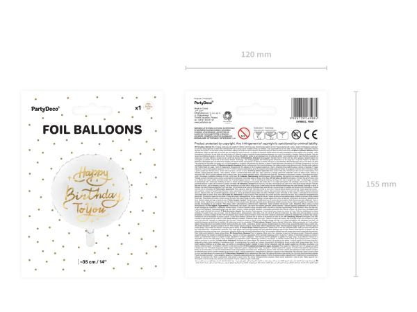 Folienballon rund - Happy Birthday goldene Schrift - ø 35cm