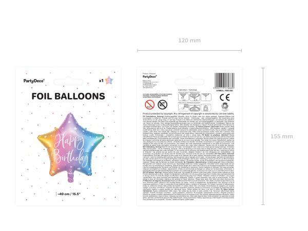 Folienballon Stern - Happy Birthday: regenbogenfarben - ø 40cm