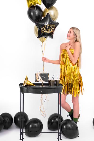 Folienballon Stern - Happy Birthday: schwarz gold - ø 40cm