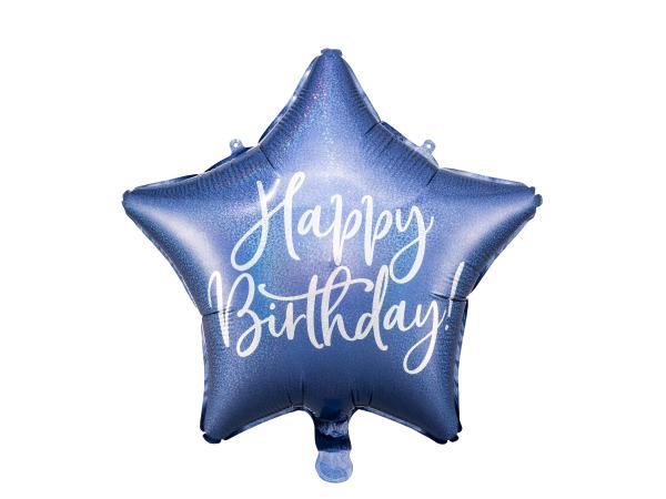 Folienballon Stern - Happy Birthday: blau - ø 40cm