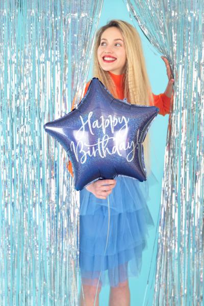 Folienballon Stern - Happy Birthday: blau - ø 40cm